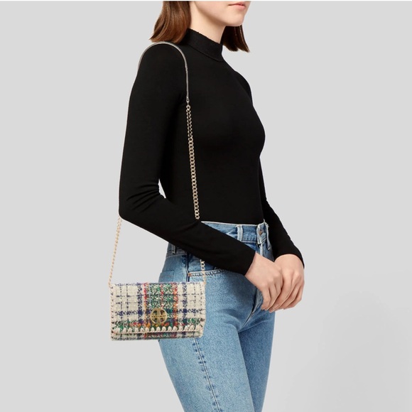 Tory Burch Vintage Willa Tweed Convertible  Bag with Gold Chain - Picture 6 of 11